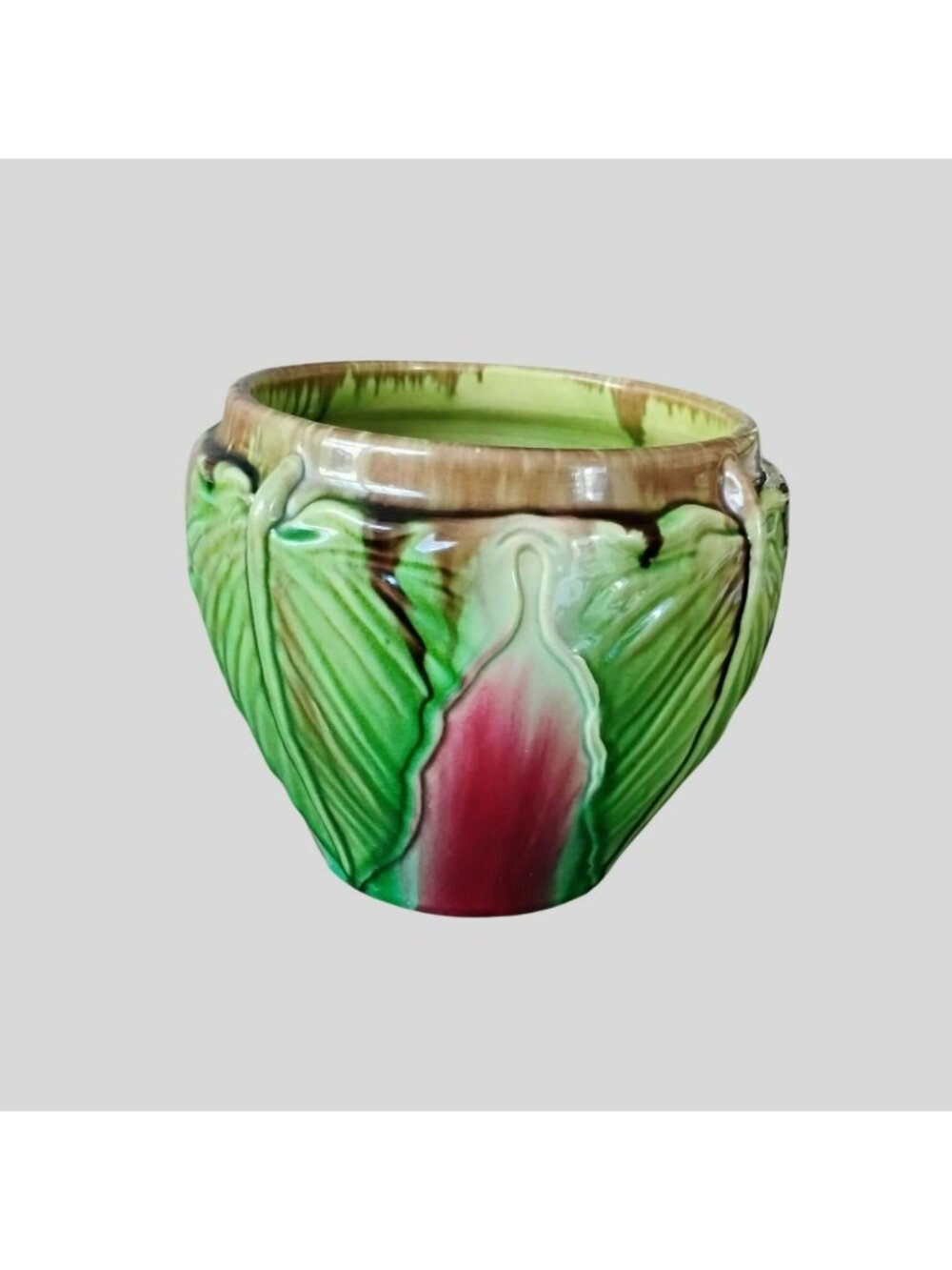 Vintage Weller Pottery Majolica Jardiniere Planter Elephant Ear Colocasia Leaf